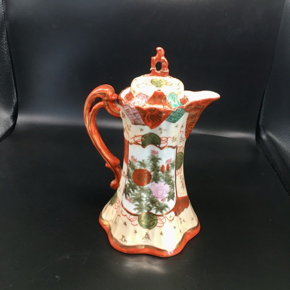 Antique Kutani Hand Painted Asian Floral Japanese CeramicTeapot Signed Meiji - Picture 3 of 9